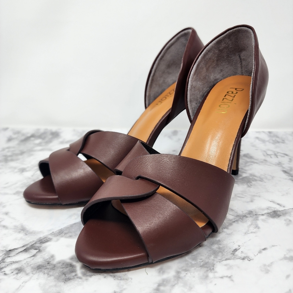 Pazzion Women’s Brown Knot Front Leather Heels - Picture 2 of 14